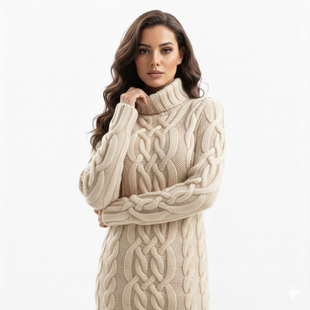 Marion Mini Knitted Dress - three-quarter front shot, cream - Miss Mosa By Akanksha