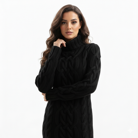 Marion Mini Knitted Dress - three-quarter front shot, black - Miss Mosa By Akanksha