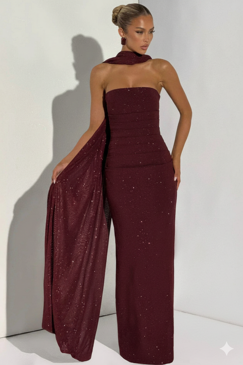 Marisa Shimmer Maxi Dress With Scarf