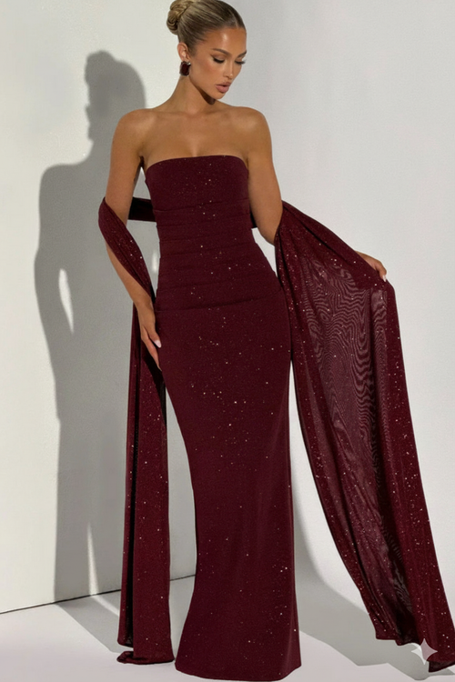 Marisa Shimmer Maxi Dress With Scarf