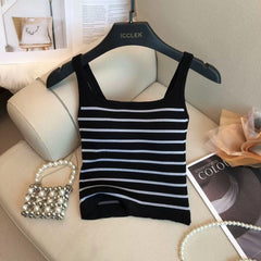 Marisa Striped Crop Padded Top - flat-lay shot, black with white stripes - Miss Mosa By Akanksha