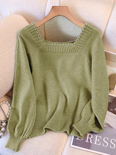 Marisa Woolen Soft Knit Pullover - flat-lay product shot, olive green - Miss Mosa By Akanksha
