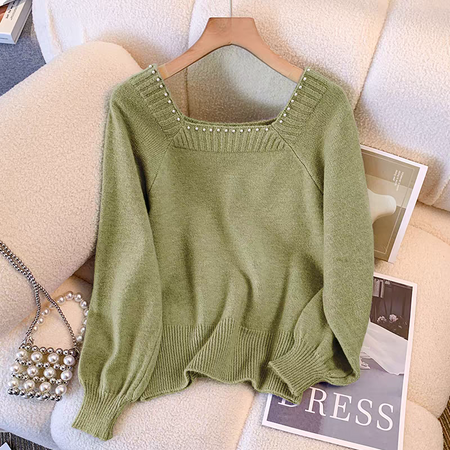 Marisa Woolen Soft Knit Pullover - flat-lay product shot, olive green - Miss Mosa By Akanksha