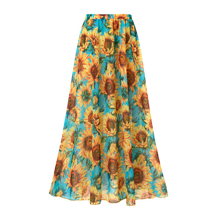 Marisol Floral Swimsuit With Skirt - flat-lay product shot of skirt, turquoise blue and sunflower yellow - Miss Mosa By Akanksha
