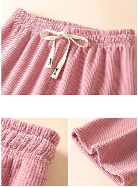 Marley Wide Leg Fleece Pants - close-up of waistband drawstring, pink - Miss Mosa By Akanksha