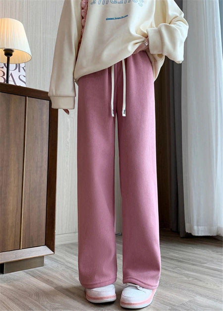 Marley Wide Leg Fleece Pants - front shot on model, pink - Miss Mosa By Akanksha