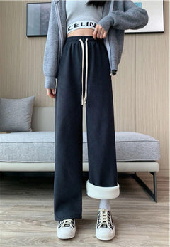 Marley Wide Leg Fleece Pants - front shot on model, navy - Miss Mosa By Akanksha