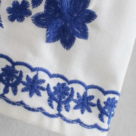 Marlin Embroidered Summer Top In White - close-up of floral embroidery - Miss Mosa By Akanksha