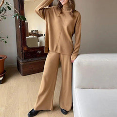 Marlon Luxury Tracksets - full-length shot on model, camel - Miss Mosa By Akanksha