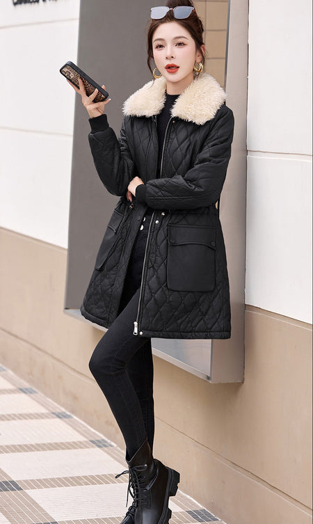Marquesa Fur Woolen Jacket - three-quarter front shot, black - Miss Mosa By Akanksha