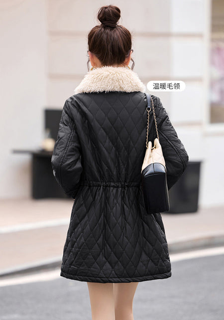 Marquesa Fur Woolen Jacket - full-length back shot, black - Miss Mosa By Akanksha