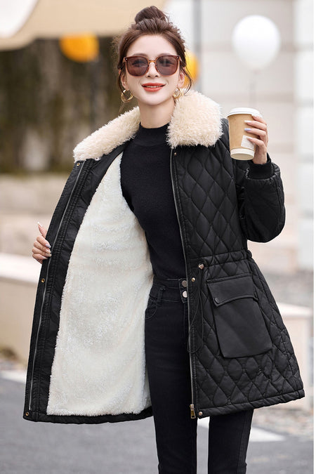 Marquesa Fur Woolen Jacket - front lining shot, black - Miss Mosa By Akanksha