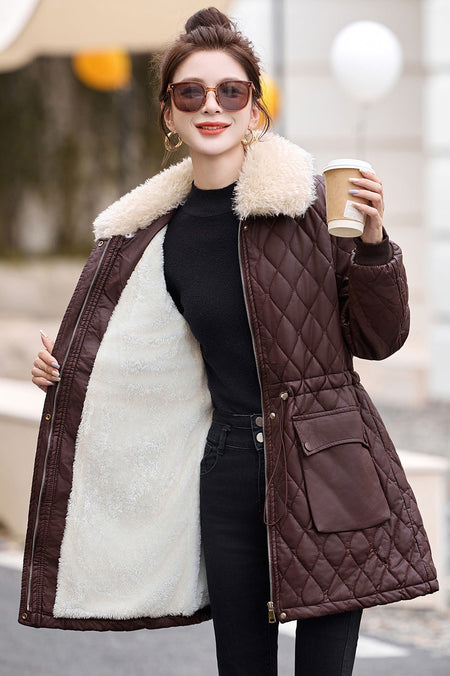 Marquesa Fur Woolen Jacket - front lining shot, brown - Miss Mosa By Akanksha