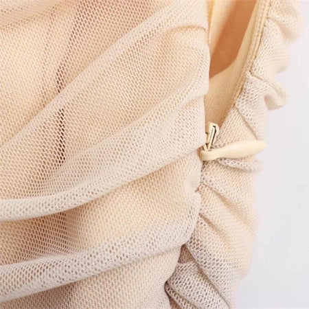 Martha Bodycon Summer Dress - close-up of zip, beige - Miss Mosa By Akanksha