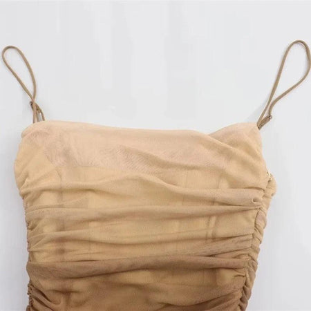 Martha Bodycon Summer Dress - close-up of bodice, beige - Miss Mosa By Akanksha