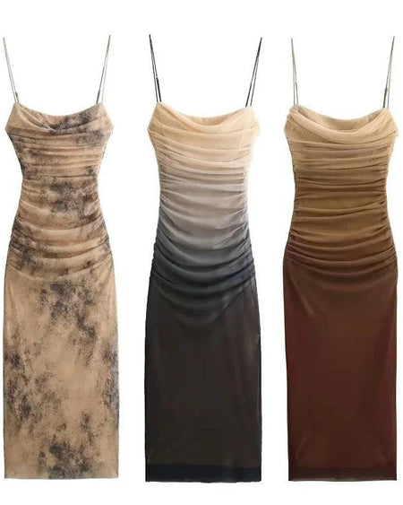Martha Bodycon Summer Dress - styled flat-lay shot, brown - Miss Mosa By Akanksha