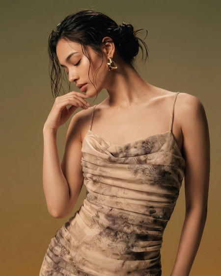 Martha Bodycon Summer Dress - close-up of bodice, beige - Miss Mosa By Akanksha
