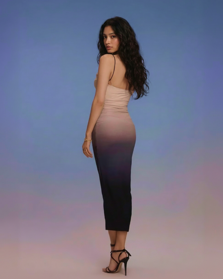 Martha Bodycon Summer Dress - back shot on model, grey - Miss Mosa By Akanksha