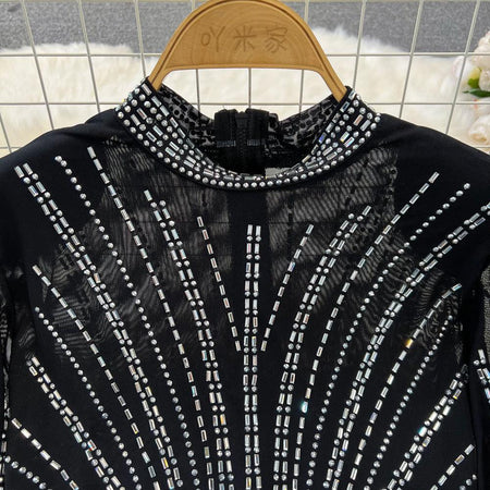 Martha Luxe Party 2 Piece Set - close-up of beadwork, black - Miss Mosa By Akanksha