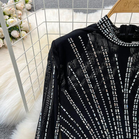 Martha Luxe Party 2 Piece Set - close-up of beadwork, black - Miss Mosa By Akanksha