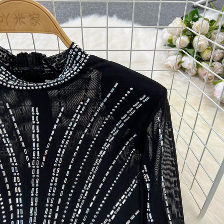 Martha Luxe Party 2 Piece Set - close-up of beadwork, black - Miss Mosa By Akanksha
