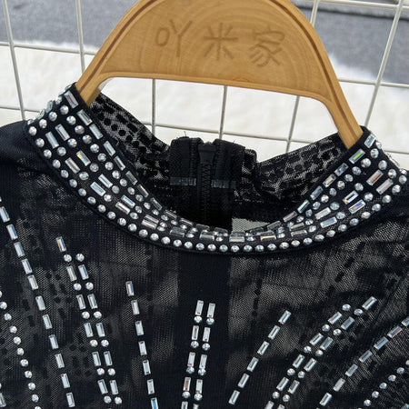 Martha Luxe Party 2 Piece Set - close-up of neckline and zip, black - Miss Mosa By Akanksha