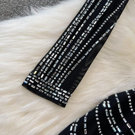 Martha Luxe Party 2 Piece Set - close-up of beaded sleeve, black - Miss Mosa By Akanksha
