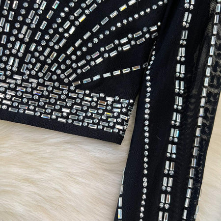 Martha Luxe Party 2 Piece Set - close-up of beadwork, black - Miss Mosa By Akanksha