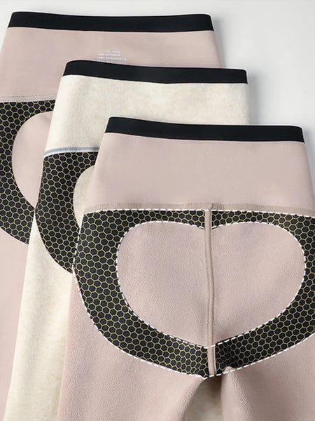 Martha Slimming Premium Fleece Leggings with Buttons - flat-lay shot of three pairs, pink and cream - Miss Mosa By Akanksha
