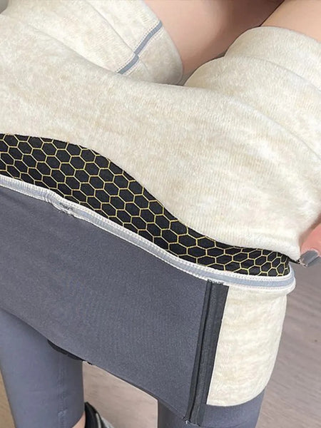 Martha Slimming Premium Fleece Leggings with Buttons - close-up of fleece lining, grey - Miss Mosa By Akanksha