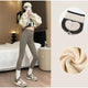 Martha Slimming Premium Fleece Leggings with Buttons - side shot on model with detail insets, beige - Miss Mosa By Akanksha