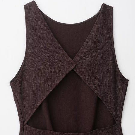 Martina Backless Fringed Dress - back detail shot, dark brown - Miss Mosa By Akanksha