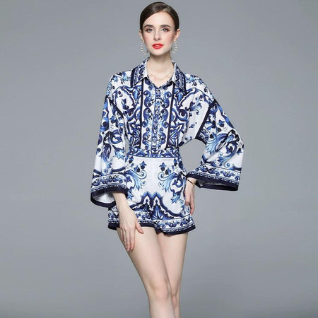 Mary Porcelain Coord Set In Blue - front shot on model, blue - Miss Mosa By Akanksha