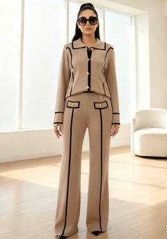 Masha Premium Woolen Coord Set - full-length shot on model, beige - Miss Mosa By Akanksha