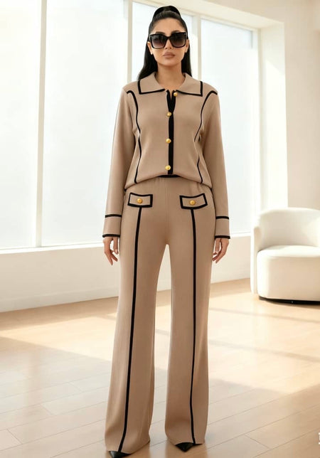 Masha Premium Woolen Coord Set - full-length shot on model, beige - Miss Mosa By Akanksha