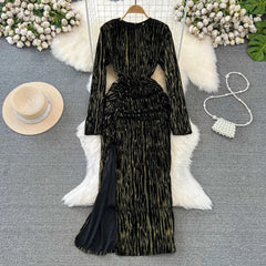 Mastro Velour Winter Dress - styled flat-lay shot, black - Miss Mosa By Akanksha