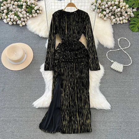 Mastro Velour Winter Dress - styled flat-lay shot, black - Miss Mosa By Akanksha