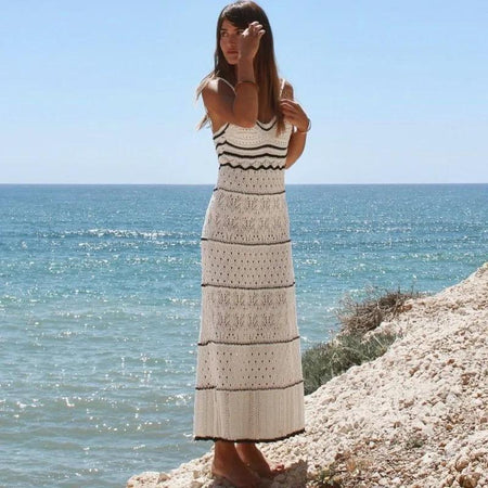 Matsel Luxe Soft Knit Dress In White - full-length shot on model, cream - Miss Mosa By Akanksha