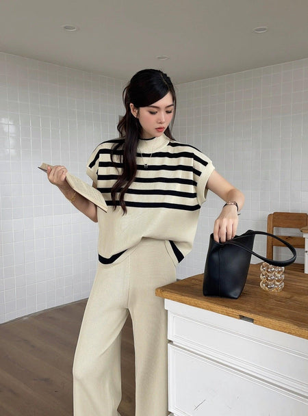 Matsel Ribbed Summer Co-ord Set - lifestyle shot on model, cream - Miss Mosa By Akanksha