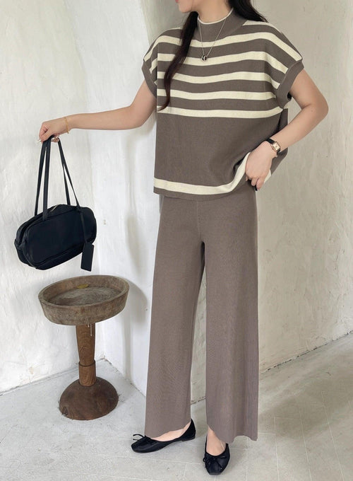 Matsel Ribbed Summer Co-ord Set In Brown