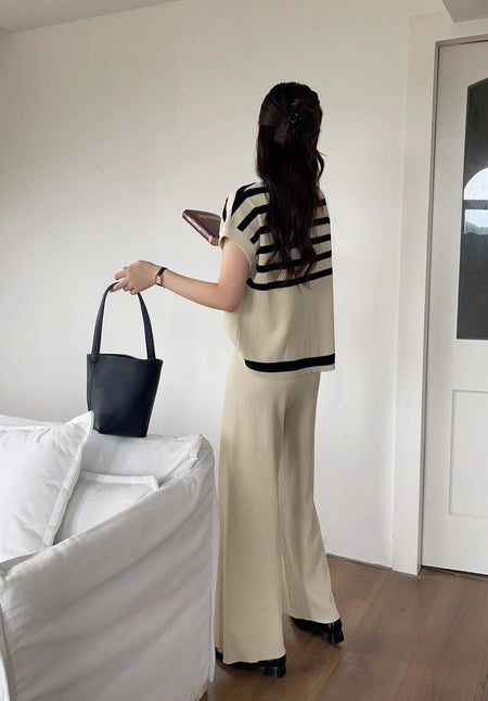 Matsel Ribbed Summer Co-ord Set - back shot on model, cream - Miss Mosa By Akanksha