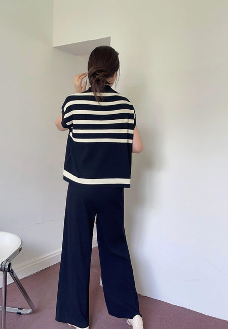 Matsel Ribbed Summer Co-ord Set - back shot on model, navy - Miss Mosa By Akanksha