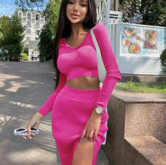 Matsel Statement Knit Coord Set - front shot on model, pink - Miss Mosa By Akanksha