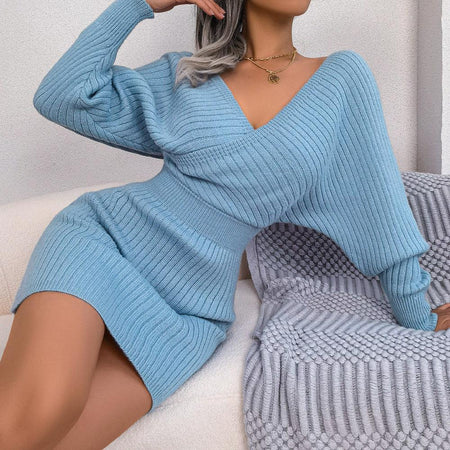 Matsel Winter Knitted Dress - lifestyle shot on model, blue - Miss Mosa By Akanksha