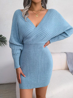 Matsel Winter Knitted Dress - front shot on model, blue - Miss Mosa By Akanksha