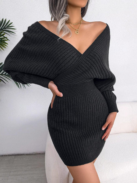Matsel Winter Knitted Dress - front shot on model, black - Miss Mosa By Akanksha