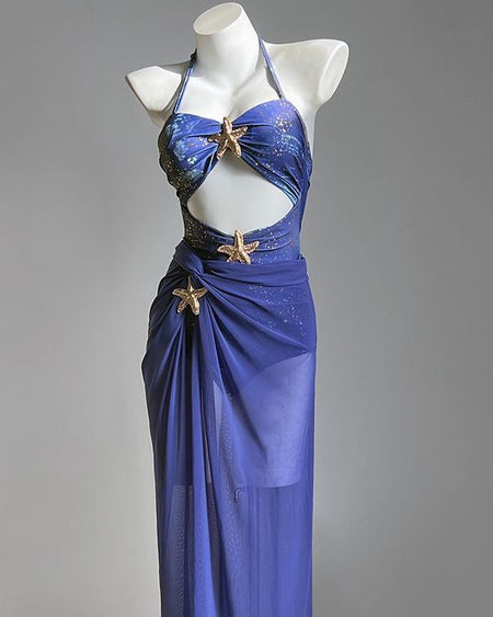 Mavis Cutout Swimsuit With Skirt - front shot, navy blue - Miss Mosa By Akanksha