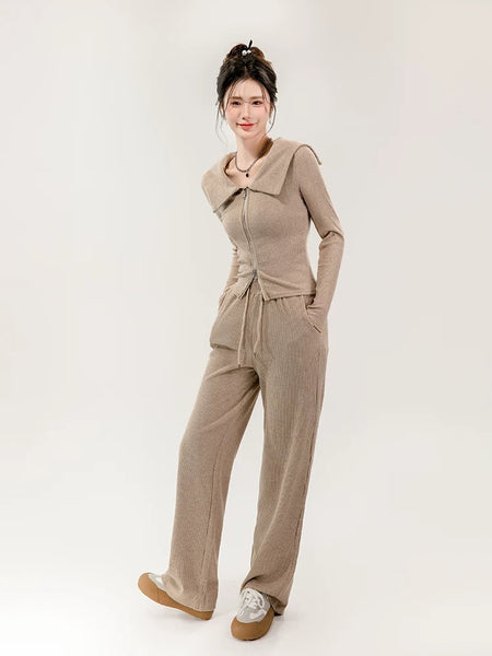 Maya Comfortable Winter Premium Trackset - full-length front shot on model, beige - Miss Mosa By Akanksha