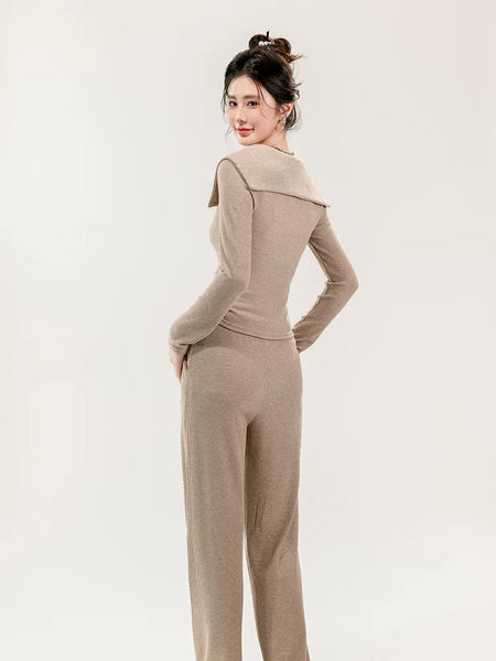 Maya Comfortable Winter Premium Trackset - back shot on model, beige - Miss Mosa By Akanksha