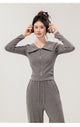 Maya Comfortable Winter Premium Trackset - front shot on model with headphones, grey - Miss Mosa By Akanksha